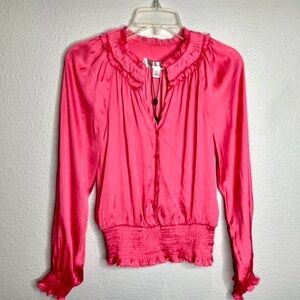 NEW Catherine Malandrino Long Sleeve Silky Blouse Tango Pink